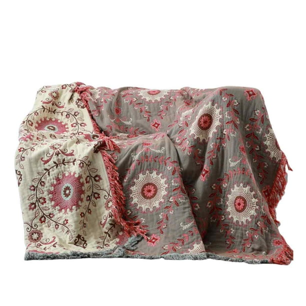 Manta bohemia para cama, edredón rústico ultra suave de algodón, manta de otoño con estampado floral de pájaros, decoración de granja, mantas grandes para cama