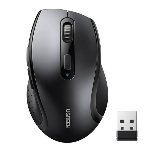 Mouse Inalámbrico UGREEN Negro Ergonómico con DPI Ajustable para PC y Portátil