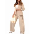 thumbnail image 3 of Women'S Fall Spring 2 Piece Blazer Outfits Business Casual Oversized Jacket Wide Leg Work Pants Khaki M, 3 of 9