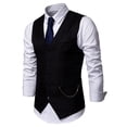 thumbnail image 2 of Lu's Chic Men's Business Formal Suit Vest Tuxedo Dress Waistcoat Slim Fit Jacket Lightweight Western Vests Button Down V Neck Sleeveless Black Large, 2 of 3