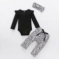 thumbnail image 2 of NOLDARES Newborn Infant Baby Girl Fall Winter Clothes Cartoon Print Ruffle Sleeve Top and Pants with Headband 3pcs/set Outfits(Black,6-9 M), 2 of 5
