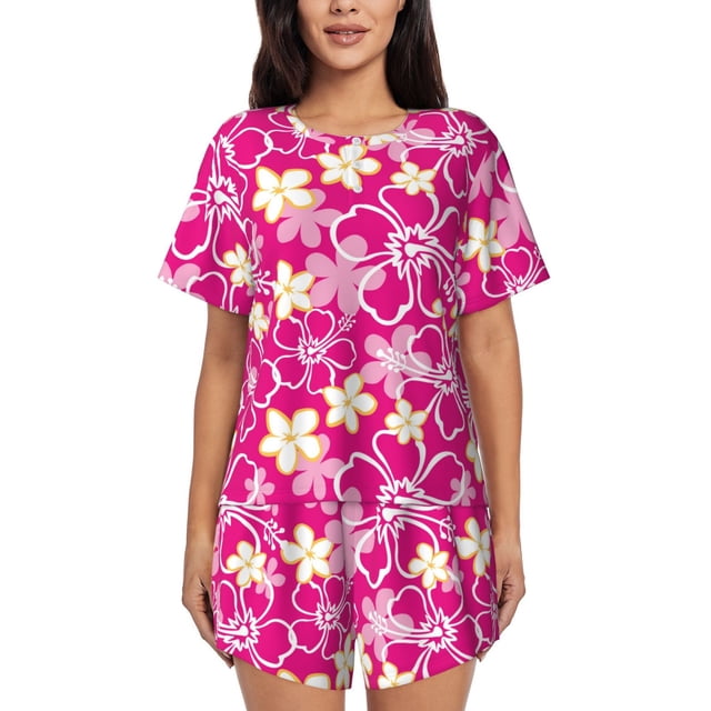 Fotbe Vintage Flowers Conjunto de Pijama Estampado para Mujer, 2 Piezas, Ropa de Dormir con Camiseta de Manga Corta y Shorts Suaves-3X-Large