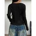 thumbnail image 6 of Women'S Long Sleeve Shirts, Autumn Crew-Neck Button Down Slim Fit Ribbed Knit Solid Color Casual Shirts 2025 Black S, 6 of 8