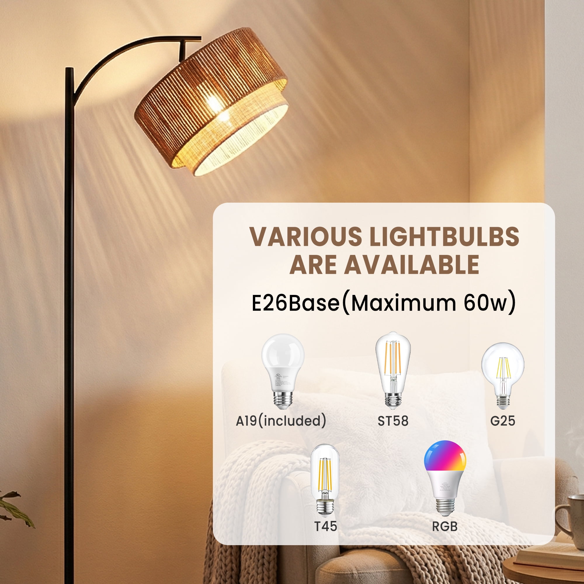 DAYBETTER Floor Lamp for Living Room, Arc Floor Lamps with 3 Color Temperatures, Farmhouse Unique Hanging Douoble Drum Lampshade, for Bedroom, Living Room