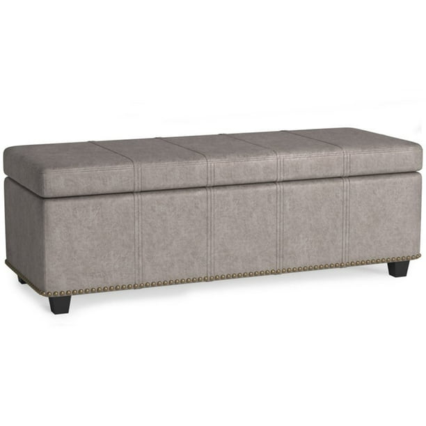 Simpli Home Kingsley Faux Leather Bedroom Bench with Storage in
