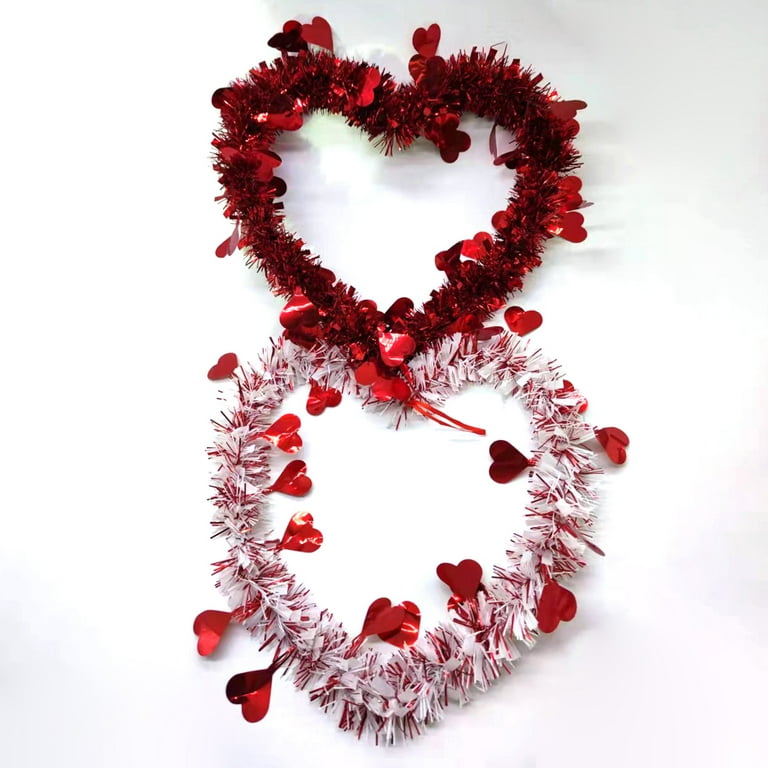 Red Valentine Heart Wreaths Tinsel Heart Shaped Wreaths With - Temu
