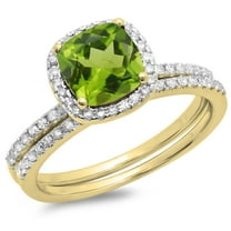 Dazzlingrock Collection 10K Peridot & White Diamond Bridal Halo Engagement Ring Matching Band Set, Yellow Gold, Size 8