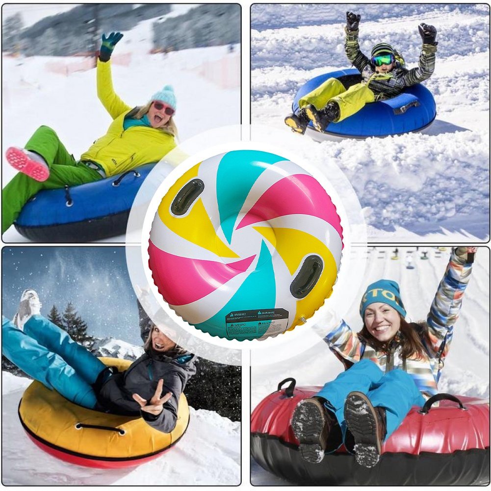 Snow Tubes, Snow Sled Tube with 2 Handles Foldable Snow Sled Inflatable Snow Tube Sled For Winter Outdoor Sports
