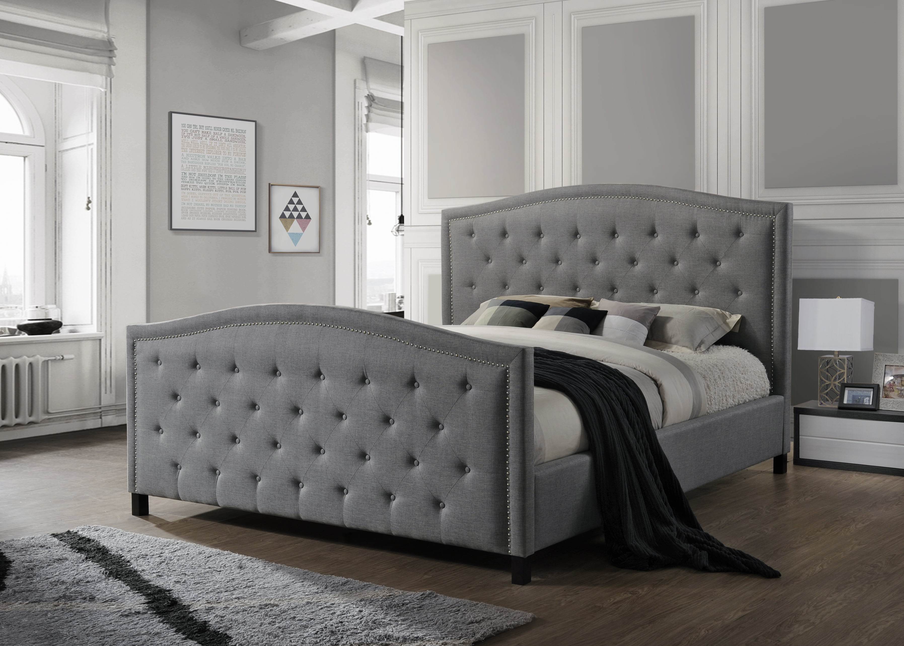 LuXeo Camden KingSize Tufted Upholstered Contemporary Bed