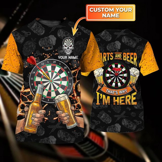 Camiseta personalizada con estampado 3D de cerveza y dardos para hombre, camiseta Harajuku, regalos de dardos de amor, camiseta informal Unisex de manga corta DW79Talla adulto XL Gao Jinjia LED