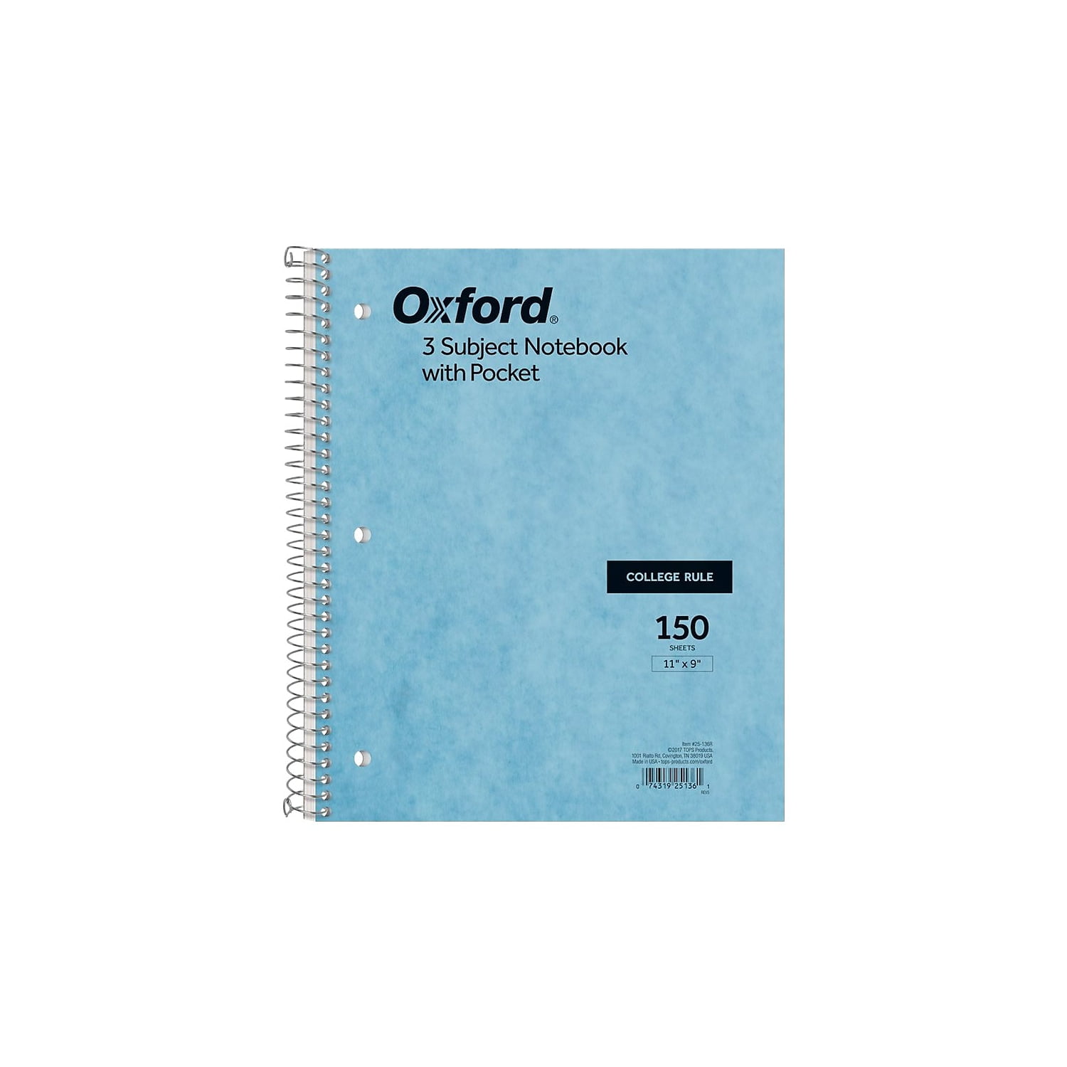 Durable Plastic Cover 2 Pack 150 Sheets - New 3-Subject College Ruled Paper Oxford Spiral Notebooks 3 Divider Pockets 10386 