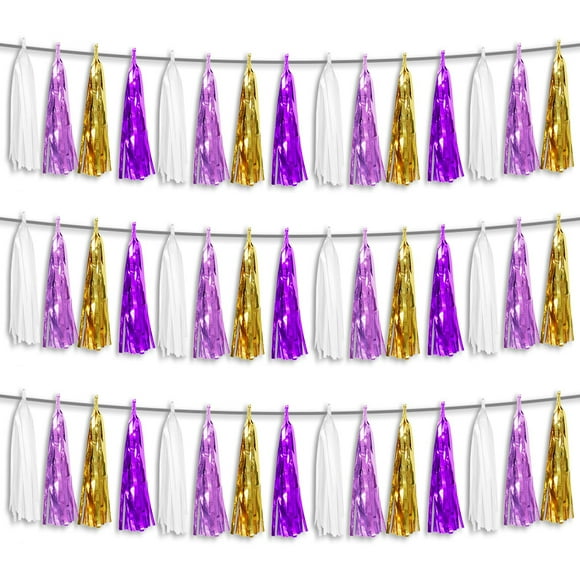 Guirnalda con borlas Hysilla para decoración de fiesta, 45 unidades, color morado y dorado