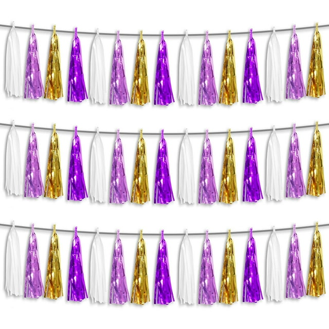 Guirnalda con borlas Hysilla para decoración de fiesta, 45 unidades, color morado y dorado