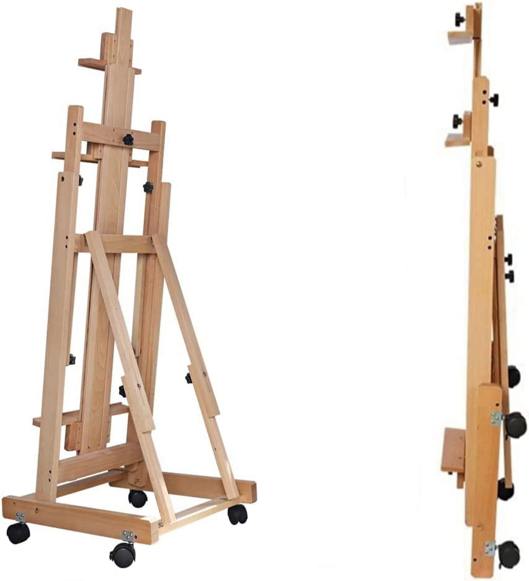 MONIPA Large Heavy-Duty Studio Art Easel H-Frame Wood Movable Adjustable H 56.30"-91.34" W/4 Locked Wheels