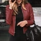 thumbnail image 3 of Chaqueta de cuero sintético para mujer, abrigo básico ajustado con cremallera, estilo clásico para motociclista, primavera y otoño, 3 of 3