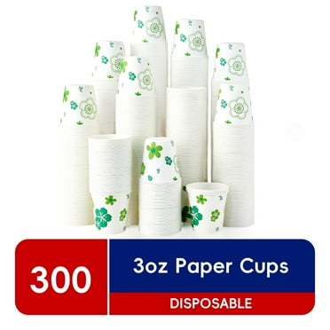 JOLLY CHEF [300 Pack] Paper Cups, 3oz Disposable Bathroom Cups, Mouthwash Cups, Cold Disposable Drinking Cup for Party, Picnic, BBQ, Travel, and Event, Green Floral
