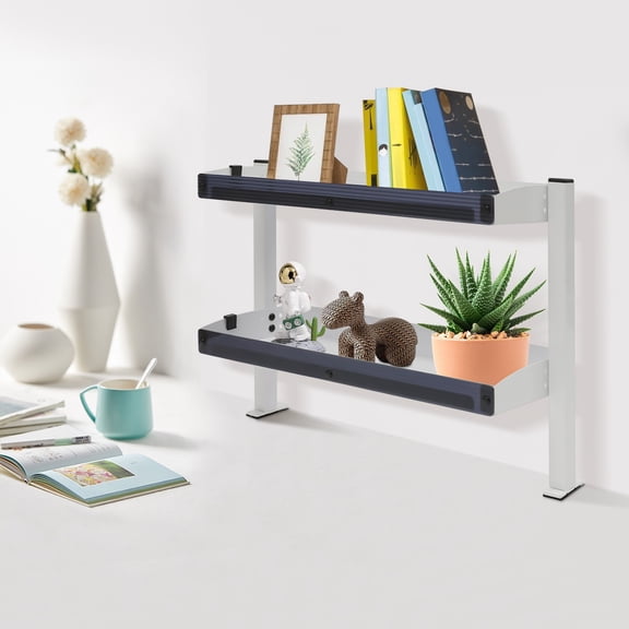2-Tier Shelving with Adjustable Storage,White Storage Tray,for Living Rooms