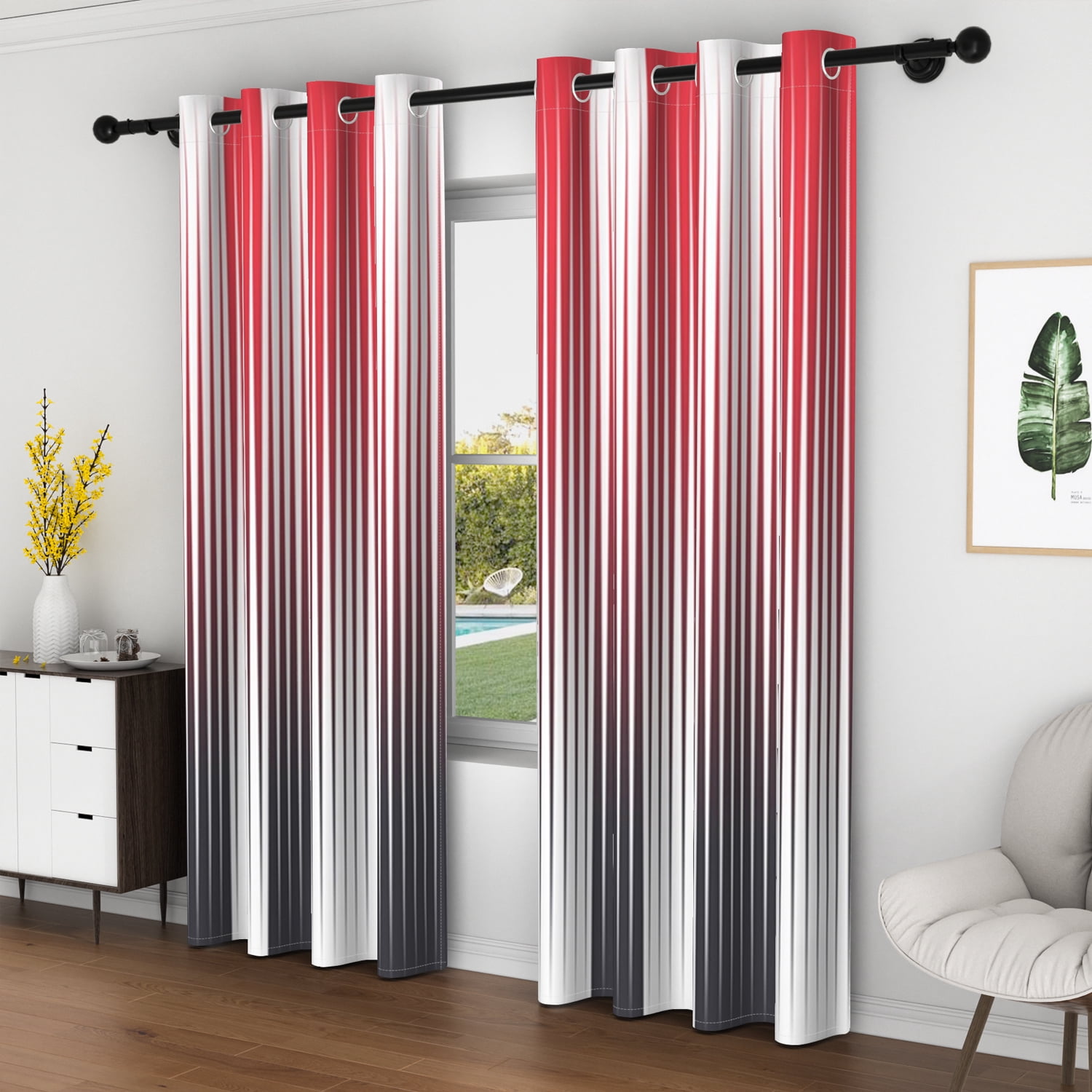 Lfeey Blackout Curtains 63 inches long, Striped Printed Curtains for Bedroom, Insulated Lined, 42x63 inches, Red and Black, 2 Panels