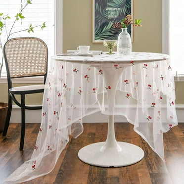 XmhyTop Handmade Crochet Tablecloth Cotton Table Cloth Square Table Cover for Kitchen Dinning Wedding Party Decoration, Beige, 55*55 Inch