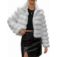 thumbnail image 3 of Chaqueta de Piel Sintética para Mujer, Abrigo Corto Abullonado de Larga, Abrigo Cálido de Invierno. Gris M, 3 of 8