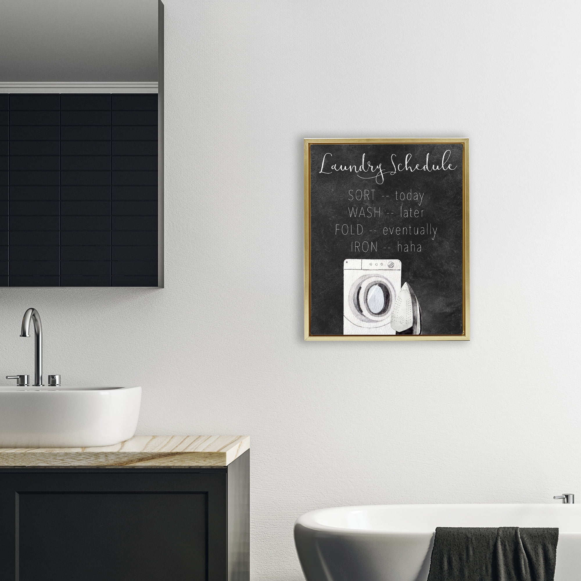 Lazy Laundry Schedule Humor Gold Framed Floater Canvas Wall Art, design by Kim Allen