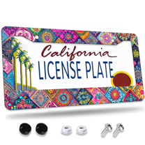 1 Pcs Colorful Tiles License Plate Frame, License Plate Cover for Car Decorative Parts, Aluminum License Plate Bracket Holder Rust-Proof Weather-Proof for US Standard Car