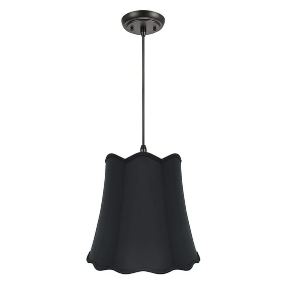 Aspen Creative 74063-11 Two-Light Hanging Pendant Ceiling Light with Transitional Scallop Bell Fabric Lamp Shade, Black, 16" width