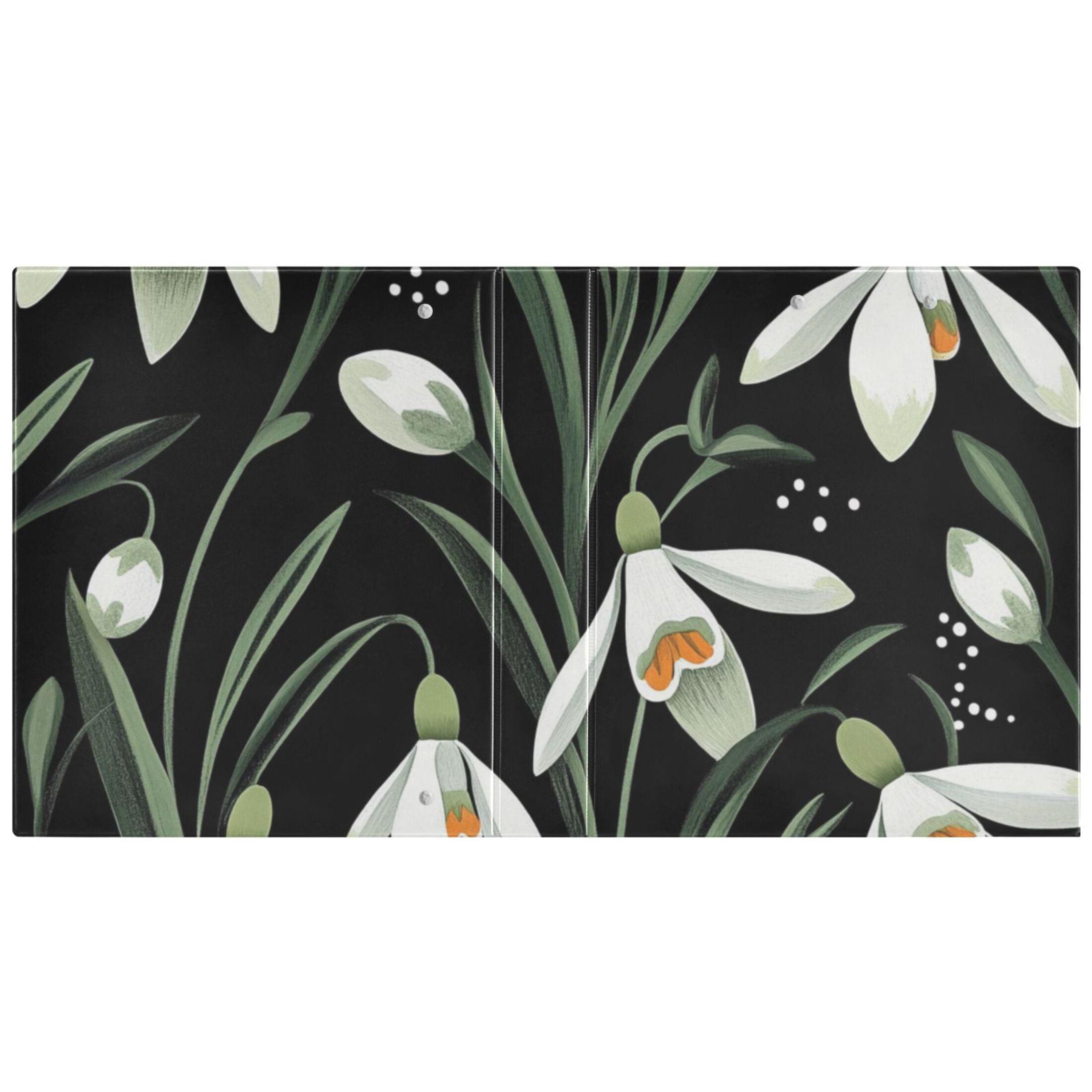 White Flowers in Dark 3 Ring Binders 1.5 inch Hardcover File Folders with Interior Pockets A4 Size Organizer for School Office Hospital Set of 2