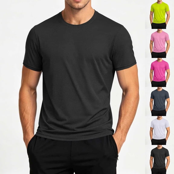 YFNNUP Men's Basic Shirts Quick Dry Slim Fit T-Shirt Lightweight Workout Short Sleeve Tees Solid Color Casual Tops White M