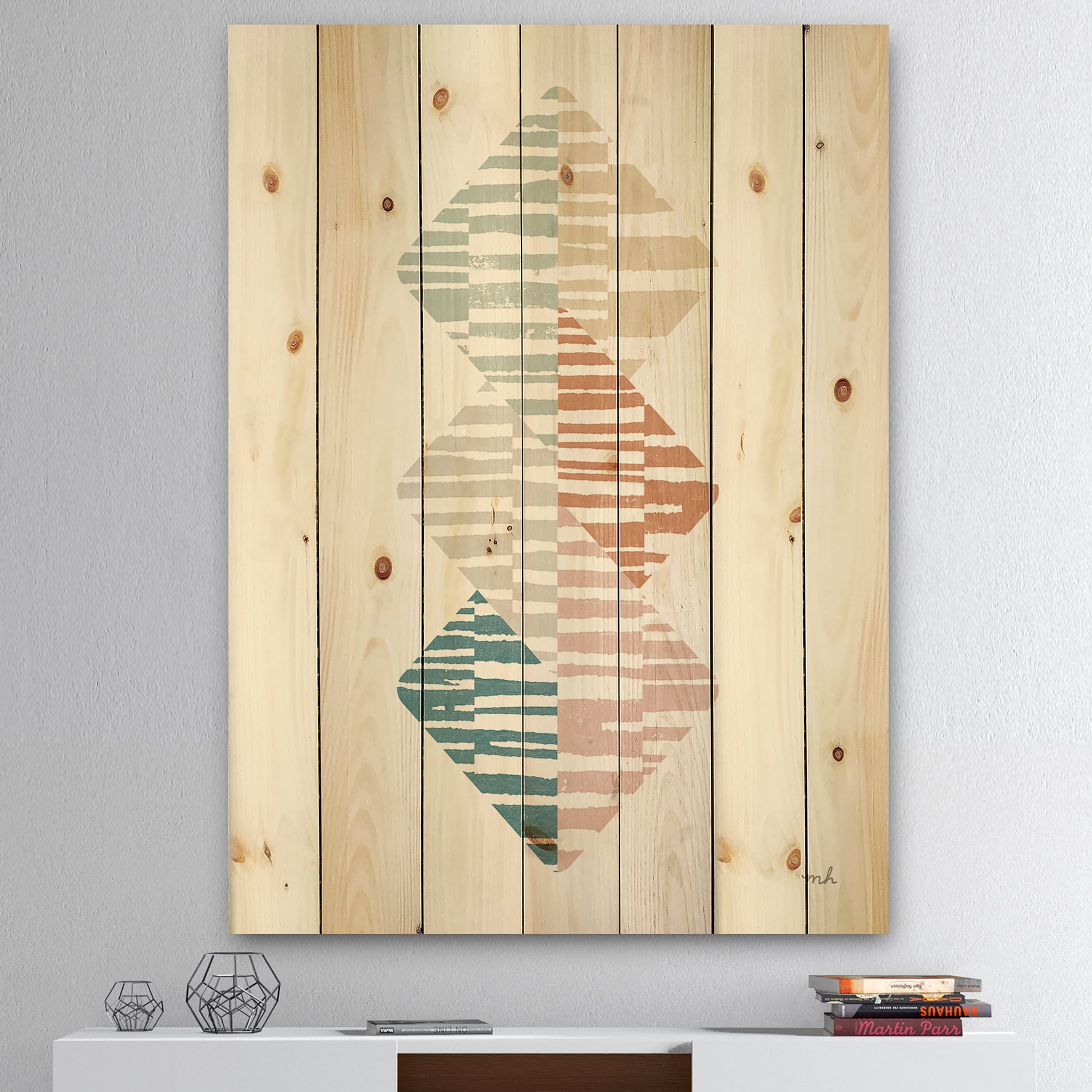 Designart 'Watercolor Geometric Triangle II' Transitional Print on Natural Pine Wood