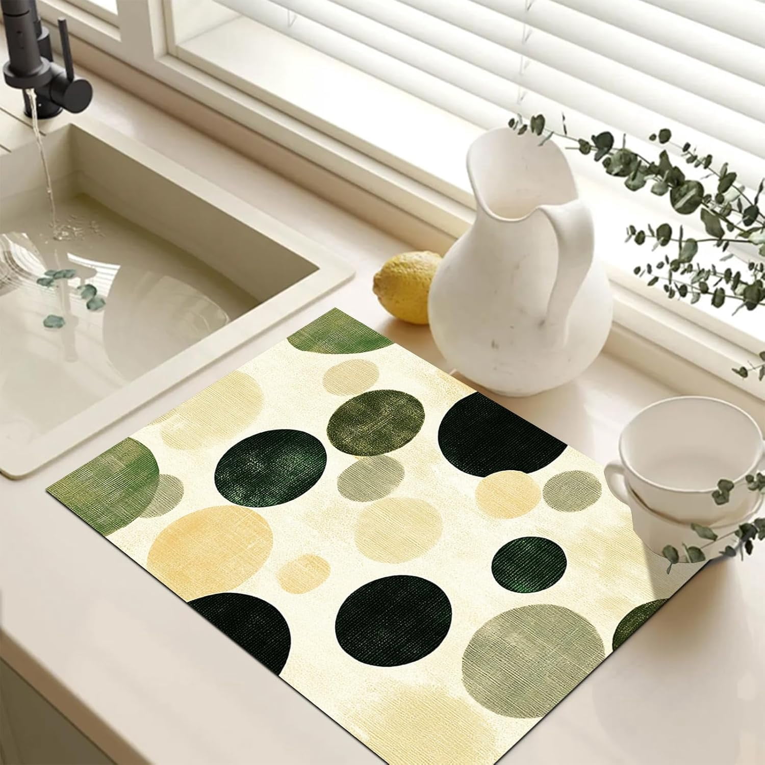 Stove Top Covers for Electric Cooktop 28x20 Inches Heat Resistant Countertop Protector Kitchen Dish Drying Mats Coffee Bar Mats Retro Green Polka Dot Design