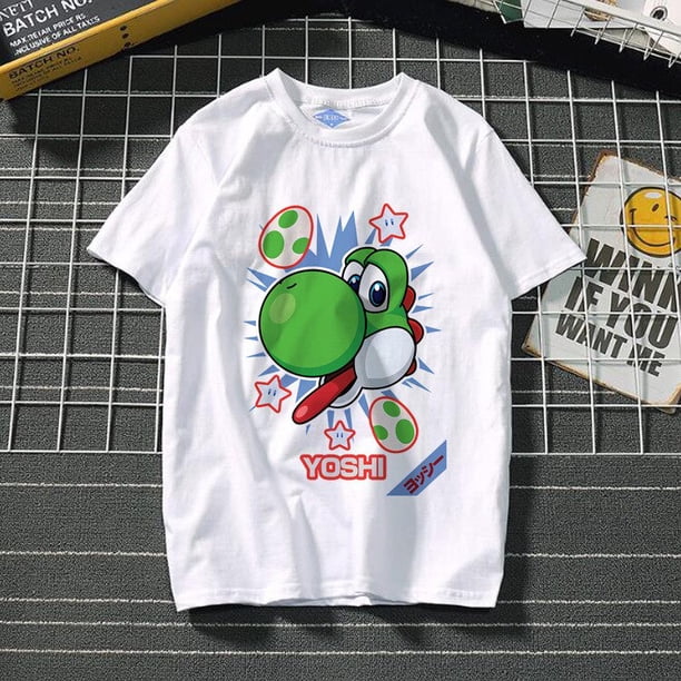 Camiseta de cuello redondo de manga corta informal de verano para hombres y mujeres con estampado de dibujos animados de Super Mario Bros poliéster tamaño adulto zhangmengya LED