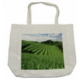 thumbnail image 1 of Nature Shopping Bag, Landscape Tea Fields Surrounding with Forest Summer Time View Picture Rural Day, Eco-Friendly Reusable Bag for Groceries Beach and More, 15.5" X 14.5", Cream, by Ambesonne, 1 of 2
