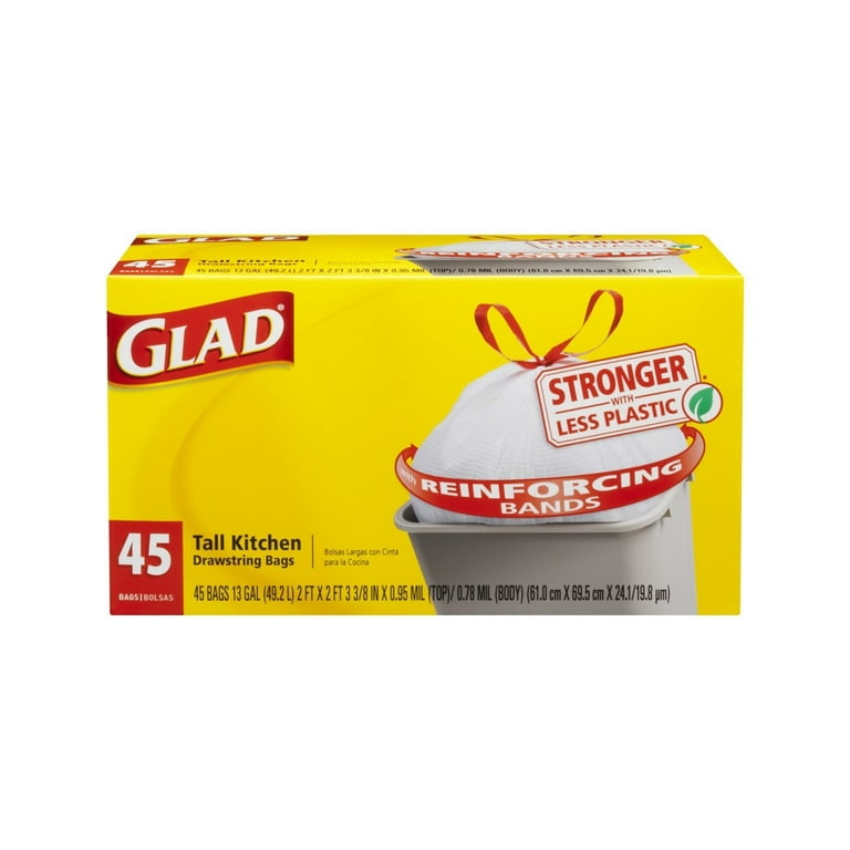 Glad Tall Kitchen Drawstring Trash Bags, 13 Gallon, 45 Count