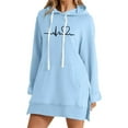 thumbnail image 2 of Busydd Women Dresses Fashion Love Heart Print Fall Dresses Comfy Long Sleeve Drawstring Mini Dress Casual Hooded Sweatshirt Dress with Pocket S, 2 of 4
