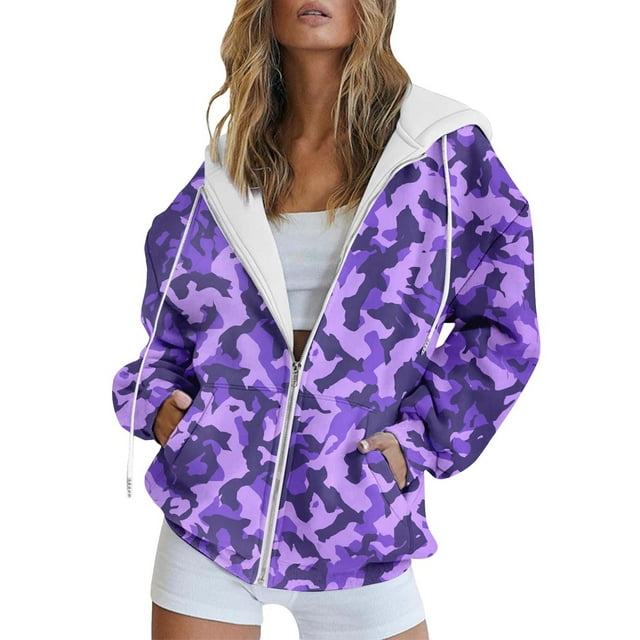 WZXFASHION Cardigan à Capuche à Fermeture à Glissière pour Femme, à la Mode et Simple, avec Cordon de Serrage et Poches, Chandail en Molleton, jusqu'à 50 % de Rabais, Chandail à Col Rond