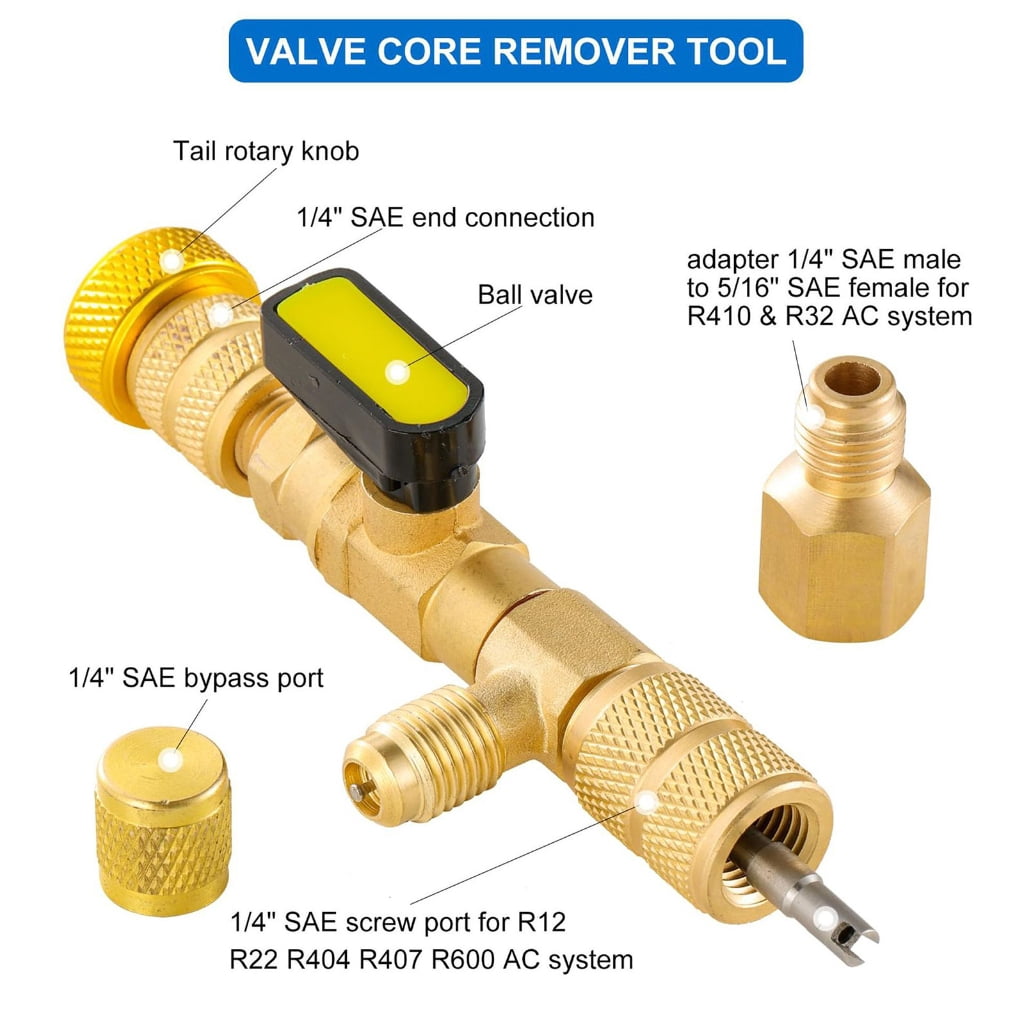 MOMOJIA Heavy Duty Hex Bit Adapter Wrench Kit With Valves Cores and Cores Removal Tool For Cooling System and Air Conditioning