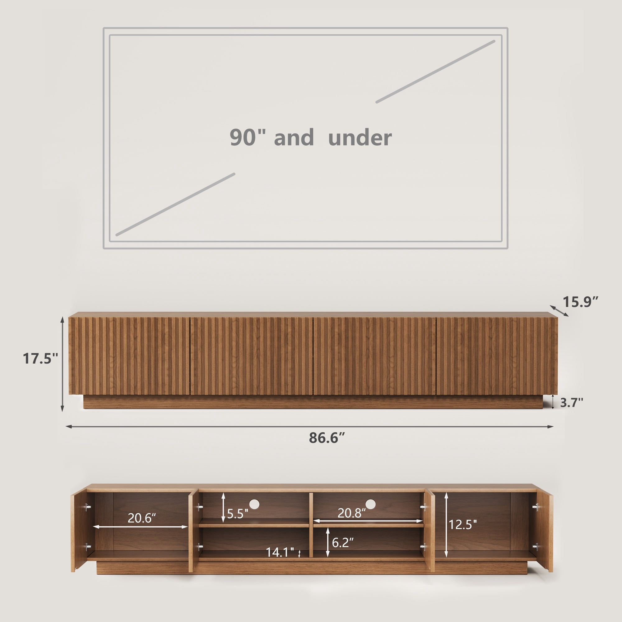 NessCarsti 86.61" Mid-Century Modern TV Stand for TVs up to 85", Sturdy Living Room Furniture Media Console with Large Storage Space, Entertainment Center for Living Room and Bedroom, Walnut