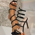 thumbnail image 5 of Womens High Heels Sexy Rhinestone Strappy Heeled Sandals Open Toe Slip on Backless Stilettos Dressy Pumps Shoes Black Size 7.5, 5 of 7