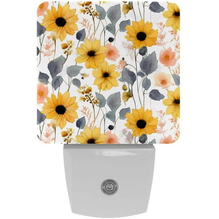 

2 Pack Auto Dusk-to-Dawn Sensor Night Lights Cute Sunflowers Seamless Pattern Plug-in Home Office Decorative Lamp for Adult 0.5W LED Nightlights for Bedroom Bathroom Hallway Stairs