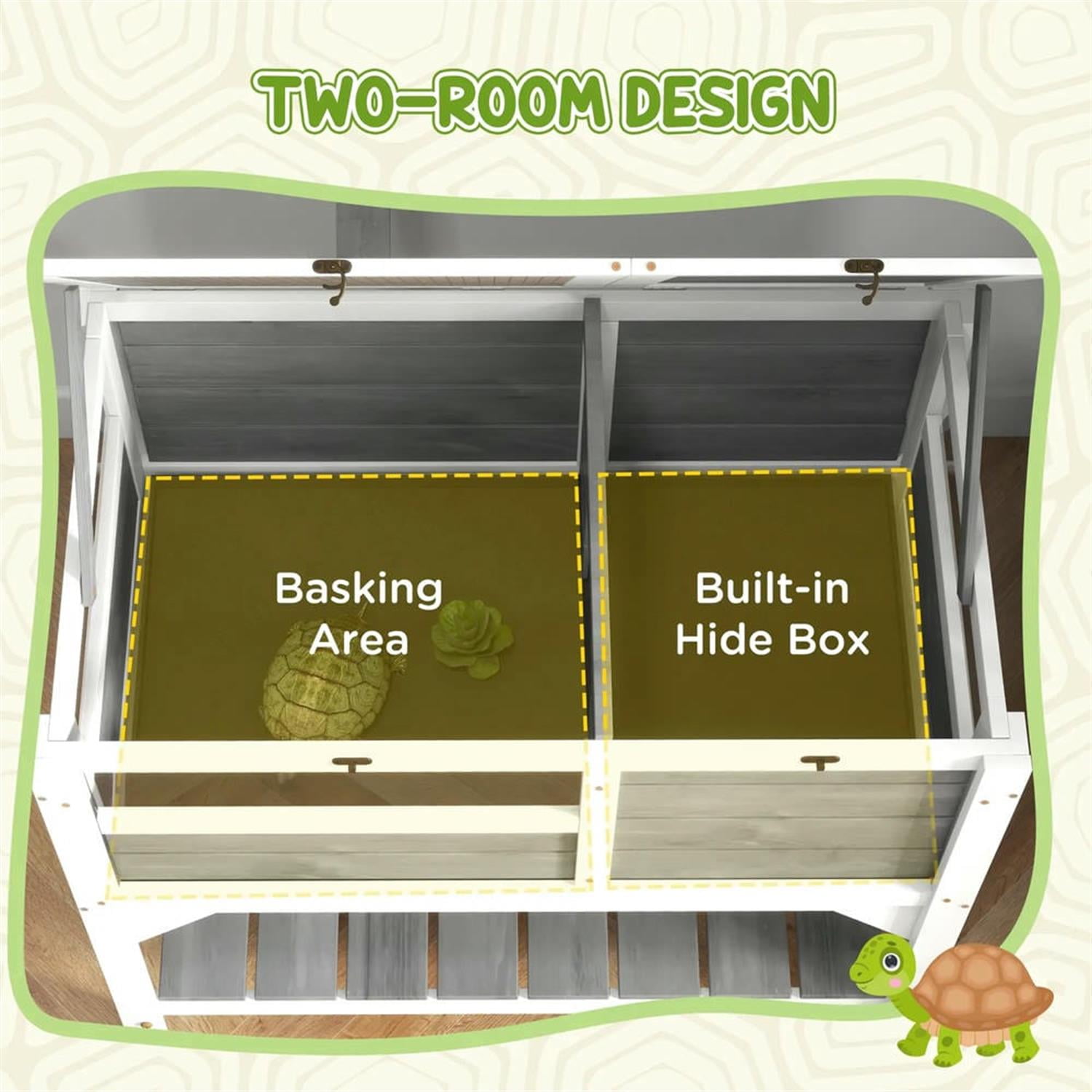 resenkos 40.5" Wooden Tortoise House with Lamp Holder, Shelf Storage, Reptile Cage Enclosure for Turtles, Lizards, Snakes, Small Animal Habitats, Light Gray