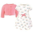 thumbnail image 3 of Touched by Nature Infant and Toddler Girls Organic Cotton Dress and Cardigan, Rainbows And Sunshine, 3T, 3 of 5
