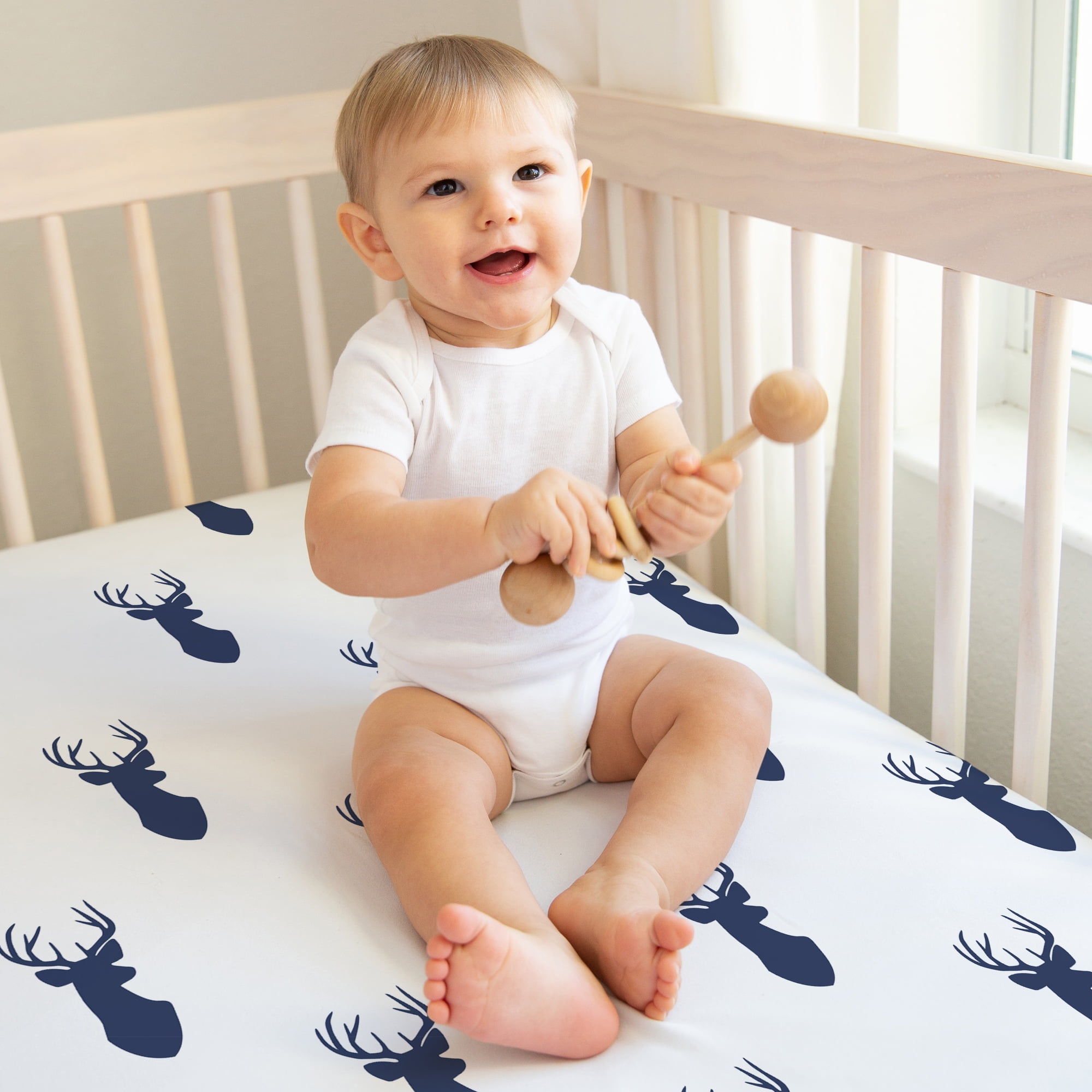 Sweet Jojo Designs Stag Blue and White Fitted Crib Sheets 2 Piece Set