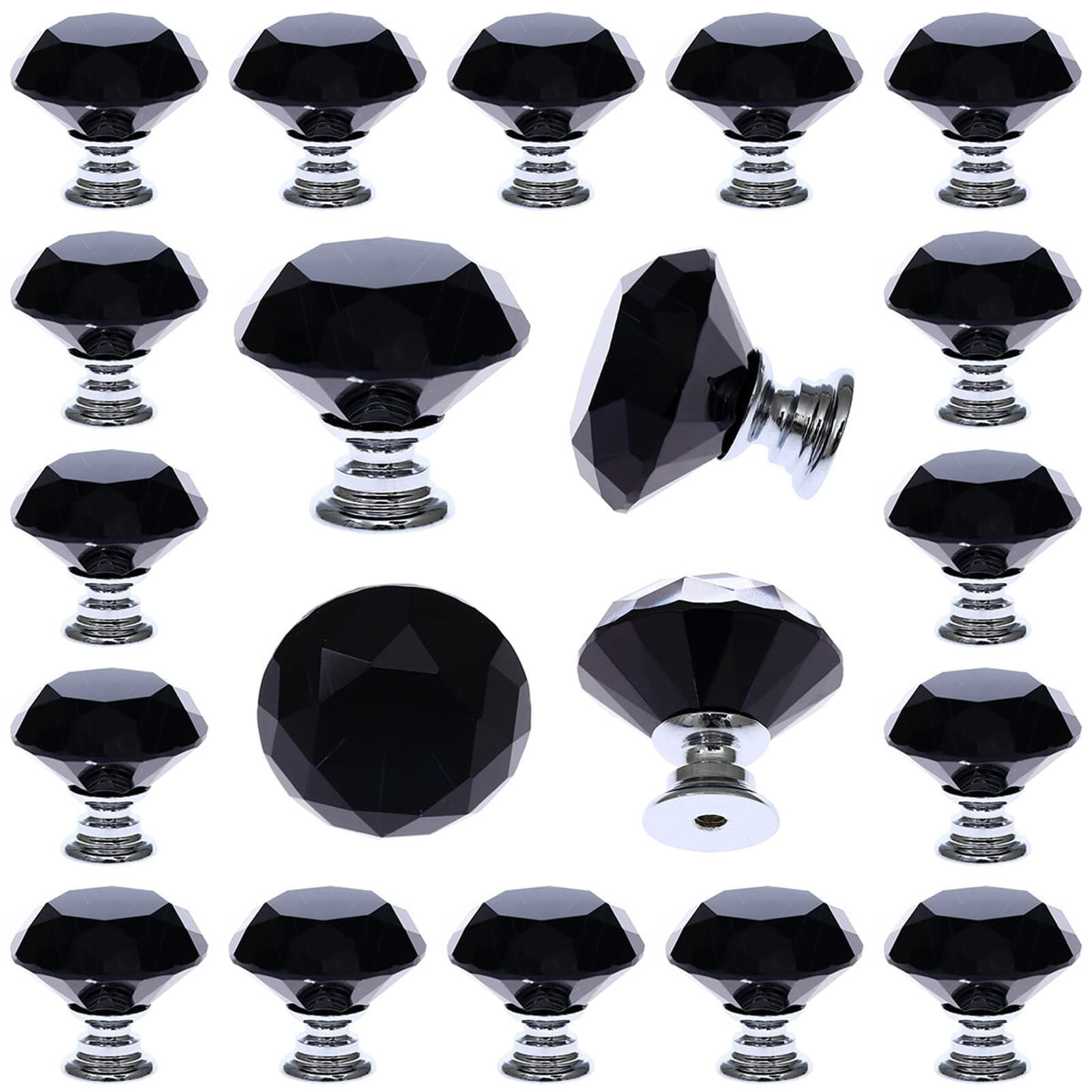 25 Crystal Handles (With the Same Number of Screws) 25 Pcs Black Glass Drawer Pulls Decorative Knobs for Kitchen Bathroom Cabinet Dresser and Cupboard