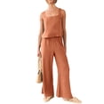 thumbnail image 3 of Biekopu Women's Summer 2 Piece Outfits,Solid Color Cami Tops Elastic Band Wide Leg Pants Set, 3 of 9