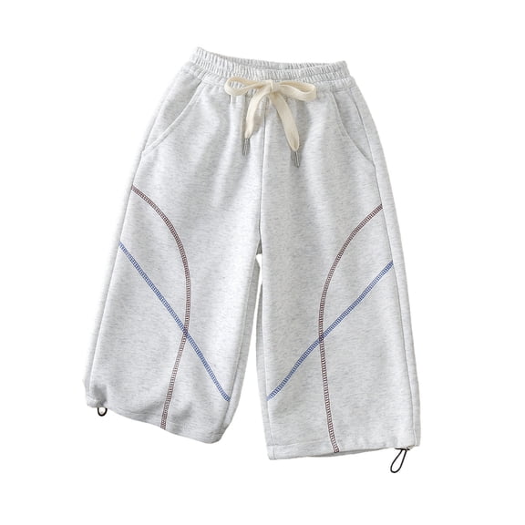 FINALGANG Kids Boys Drawstring Waist Sweatpants Geometric Stripe Print Casual Summer Trousers With Adjustable Hem For Daily Wear Cozy Pants