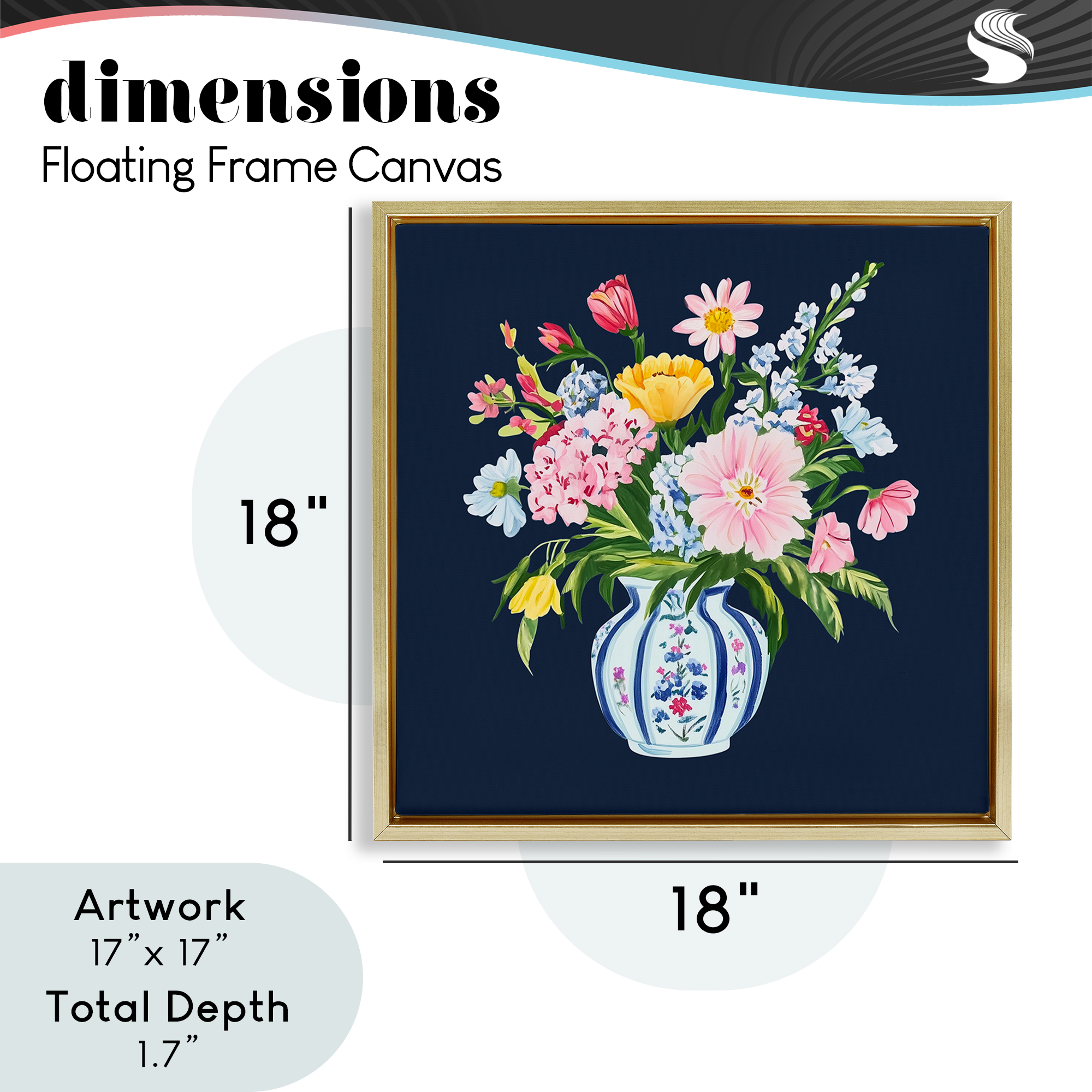 Spring Elegance Chinoiserie Vase Gold Framed Floater Canvas Wall Art, design by Yen