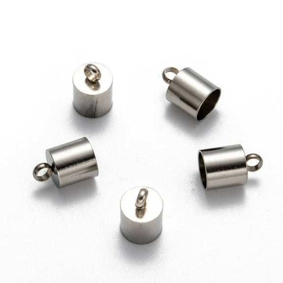 100pc Tarnish Resistant Smooth Surface 201 Stainless Steel Cord Ends End Caps Stainless Steel Color 12x8mm Hole: 2.5mm 7mm Inner Diameter