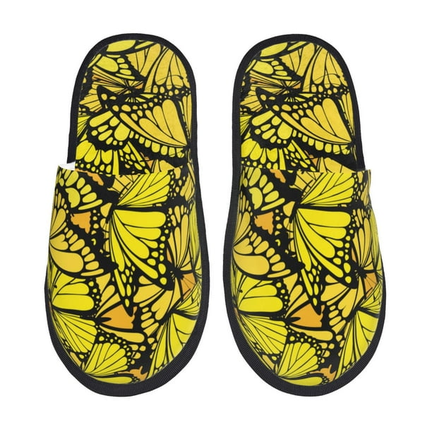 Fotbe Yellow Butterflies Pantuflas Peludas para Mujer con Estampado, Zapatillas de Peluche, Zapatos de Invierno para Casa, Uso Interior y Exterior-Large