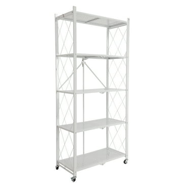 5 Tier Foldable Storage Shelves Expandable Folding Pantry Shelf with Wheels
